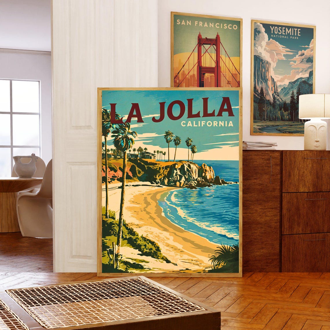 La Jolla California Cove Beach Palms Retro Sunset Travel Poster - Image 5