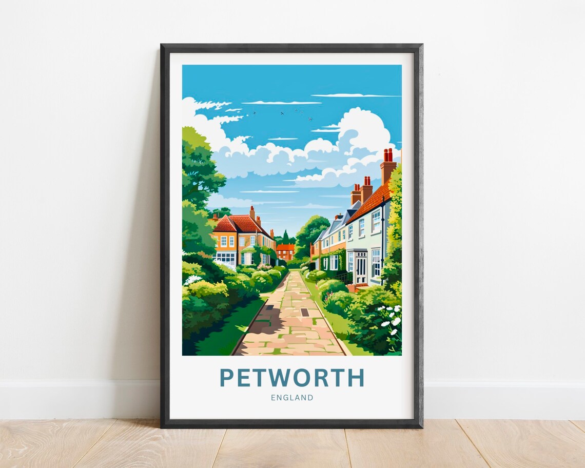 Petworth England Charming Cobbled Lane Cottage Village Travel Poster