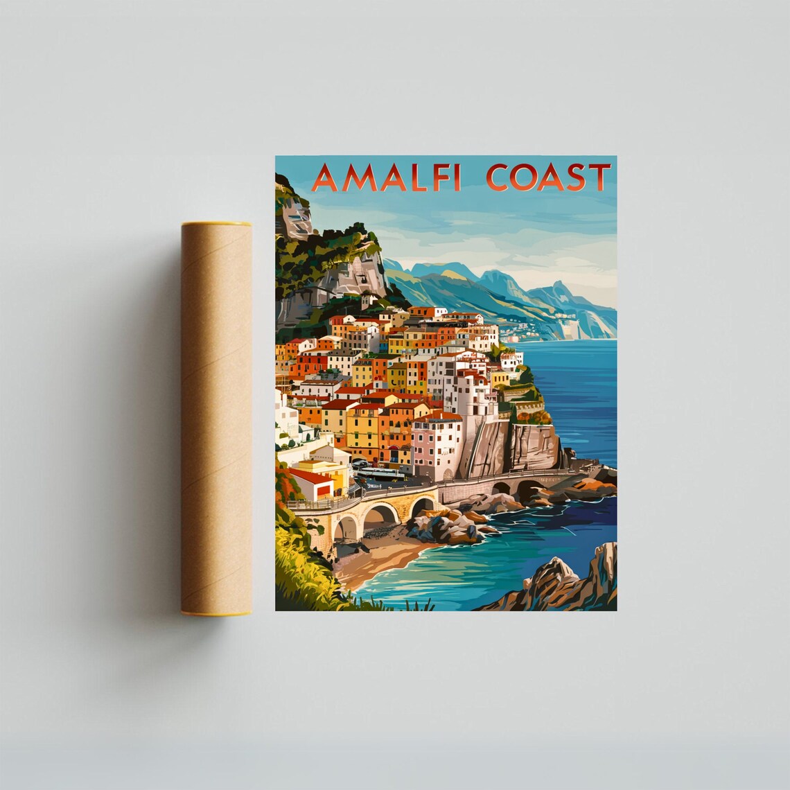 Amalfi Coast Italy Cliffside Village Sea View Vintage Travel Poster - Image 3