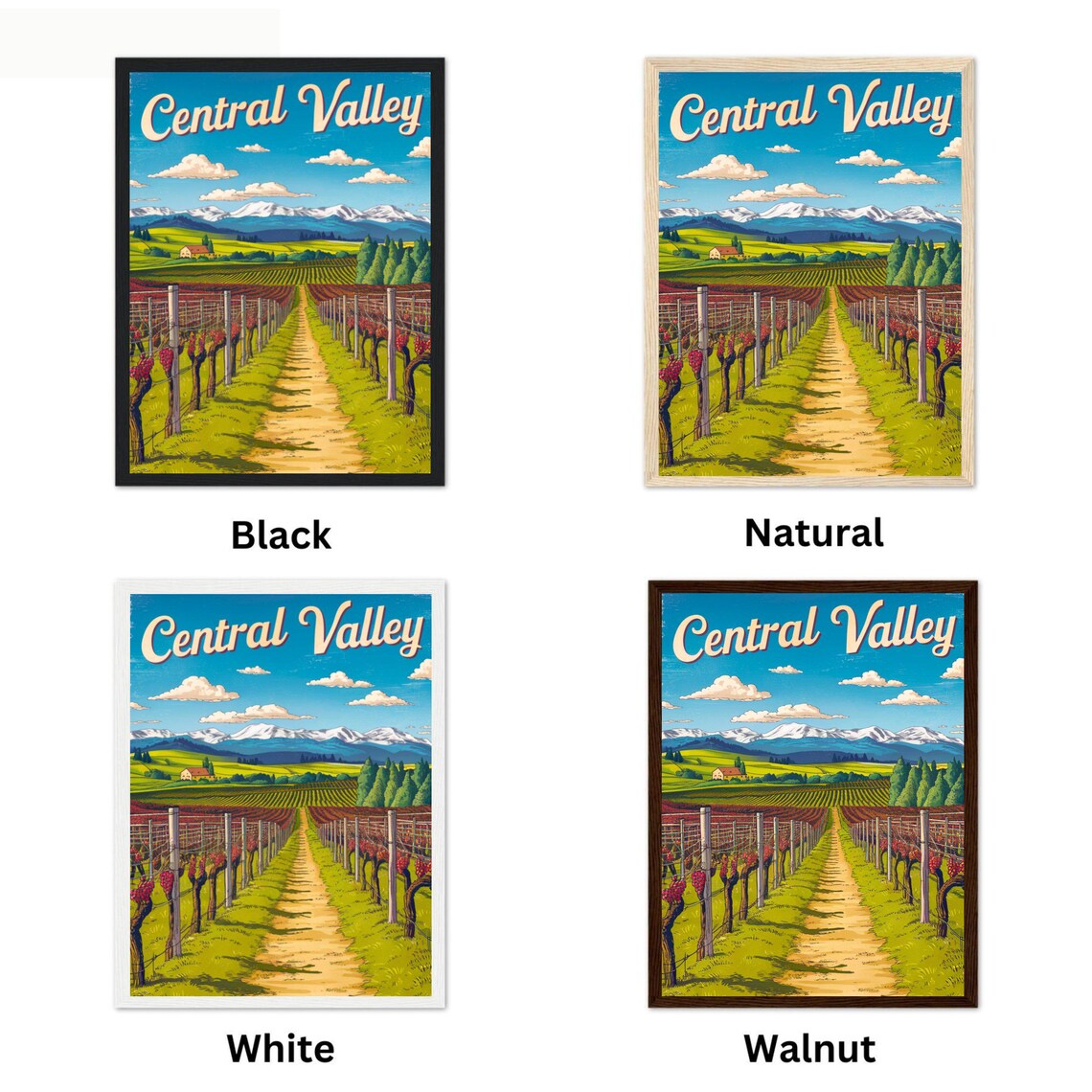 Central Valley California Vineyard Rows Vintage Travel Poster - Image 4