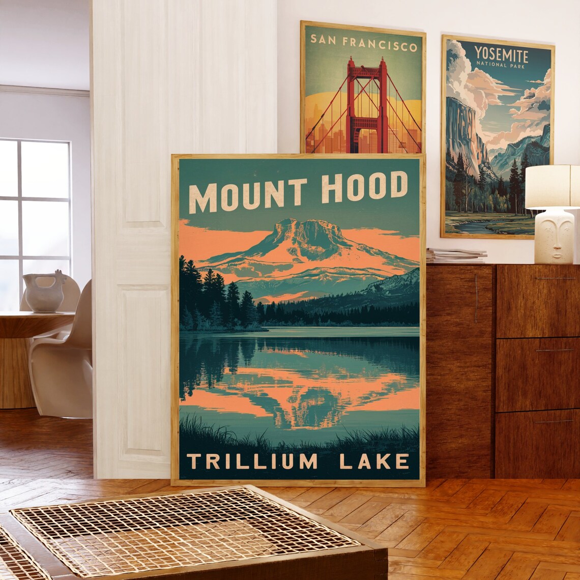 Mount Hood Trillium Lake Vintage Poster with Sunset Lake Reflection - Image 5