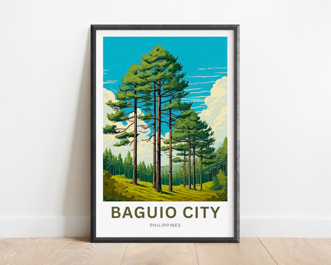 Baguio City Philippines Tall Pine Trees Forest Travel Poster