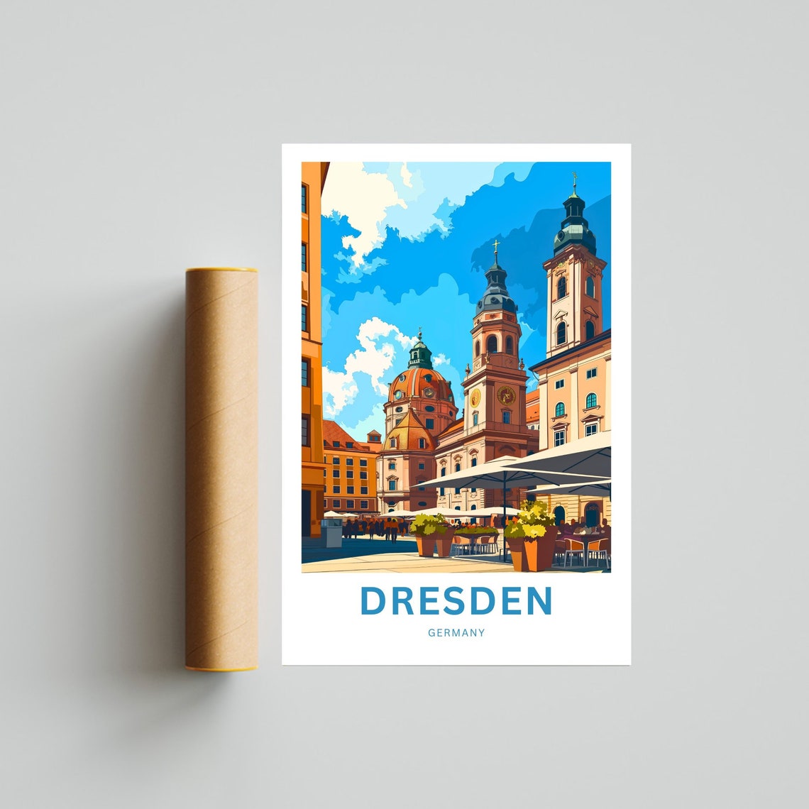 Dresden Germany Historic Church Square Outdoor Cafe Scene Poster - Image 4
