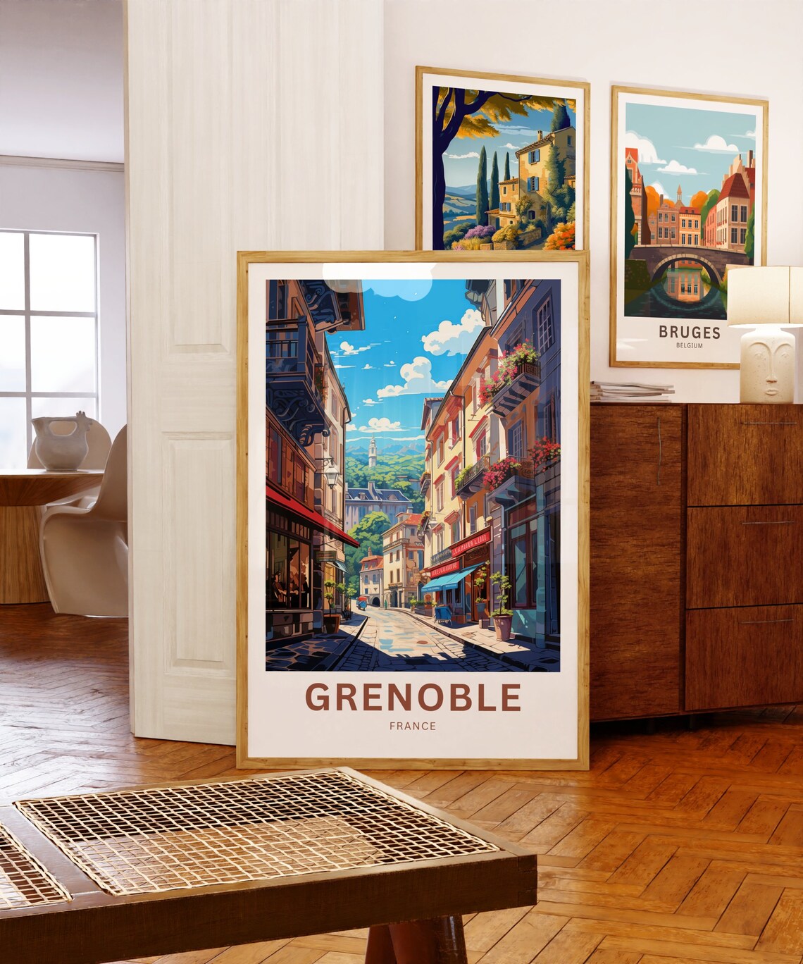 Grenoble France Charming Old Town Cobblestone Street Travel Poster - Image 5