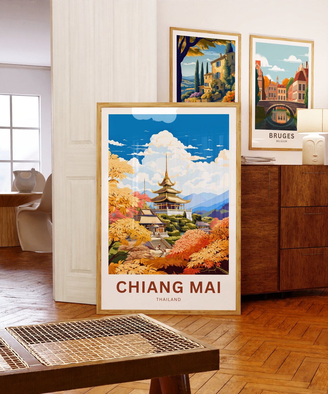 Chiang Mai Thailand Golden Temple Autumn Foliage Travel Poster - Image 5
