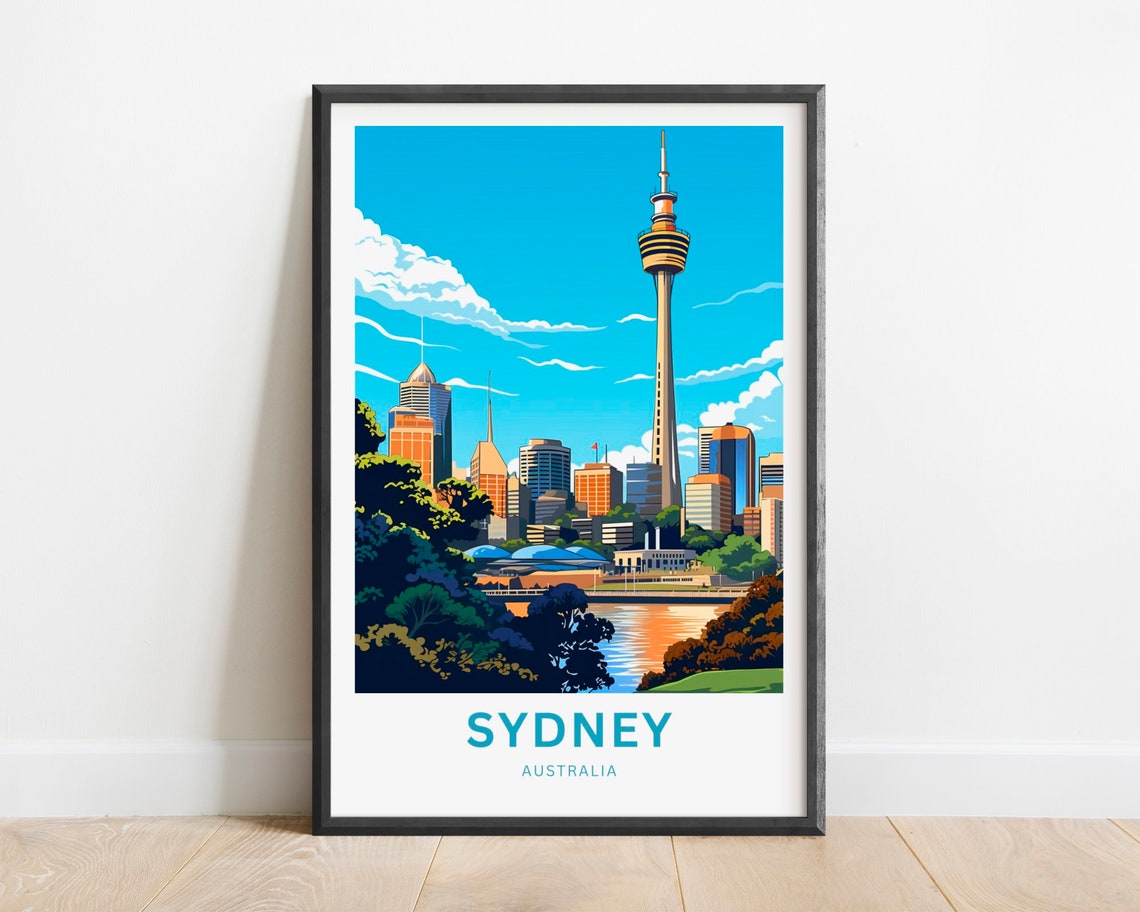 Sydney Australia Tower Skyline Riverside Golden Sunset Poster