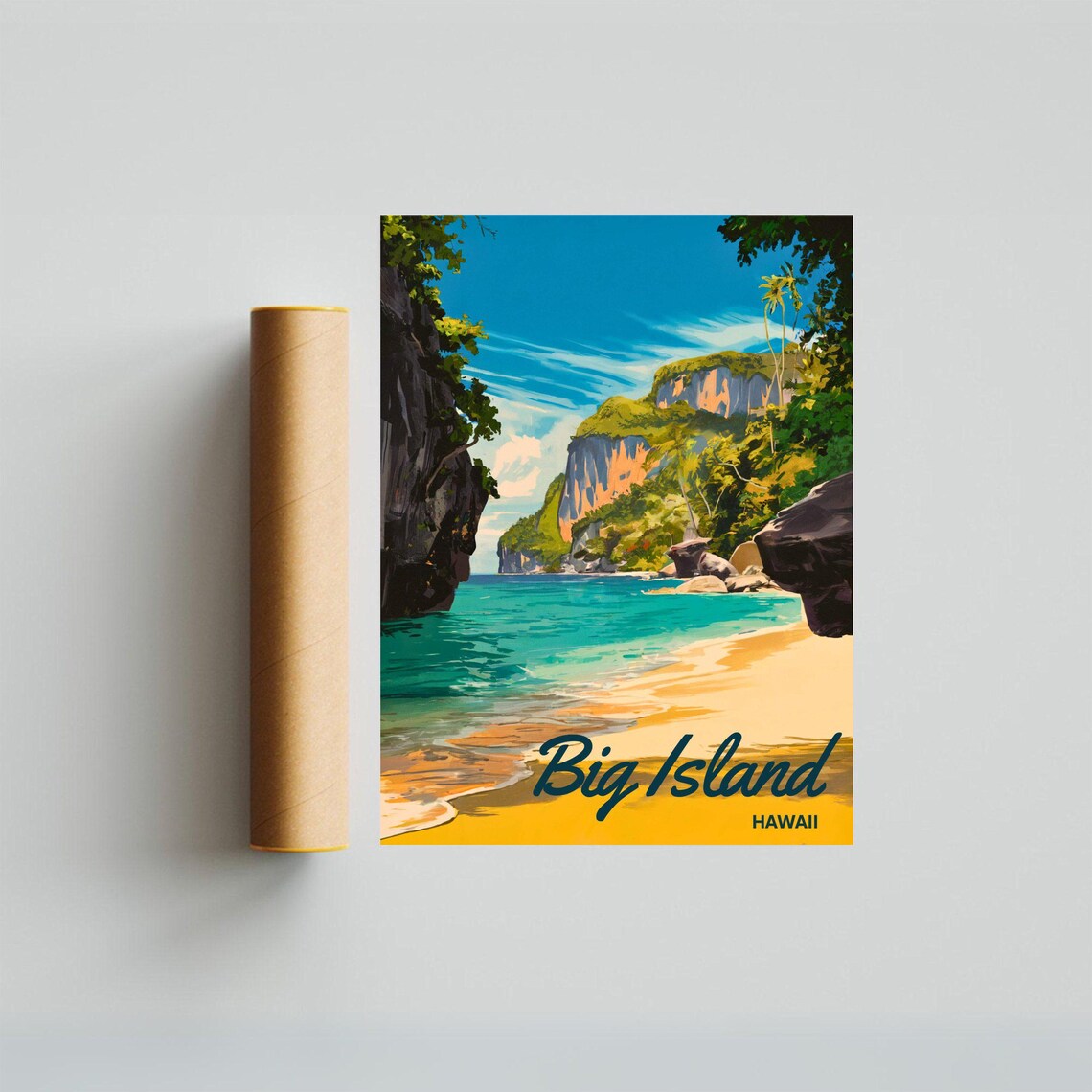 Big Island Hawaii Turquoise Cove Beach Vintage Travel Poster - Image 3