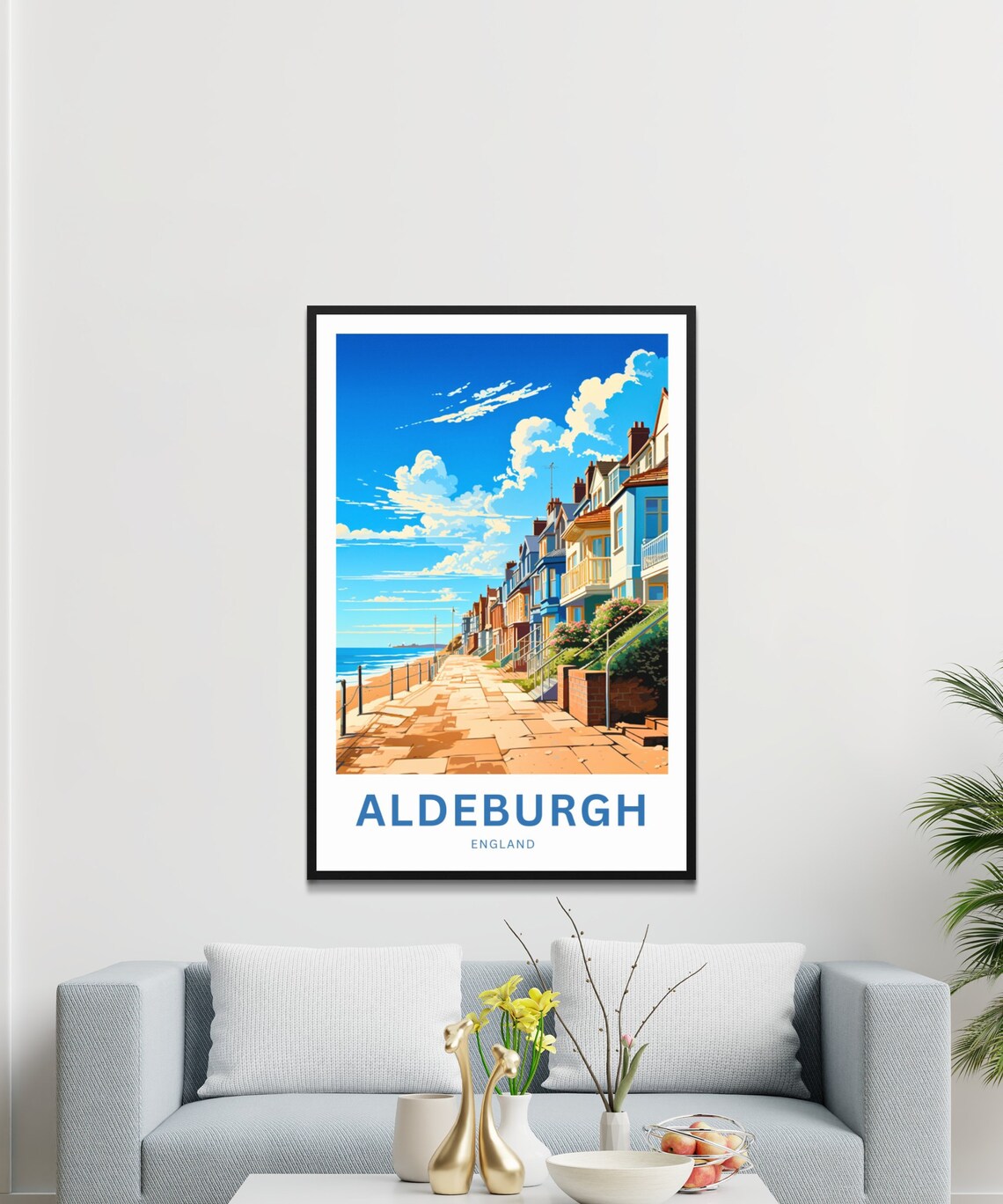Aldeburgh England Colorful Seafront Houses Personalized Travel Poster - Image 3