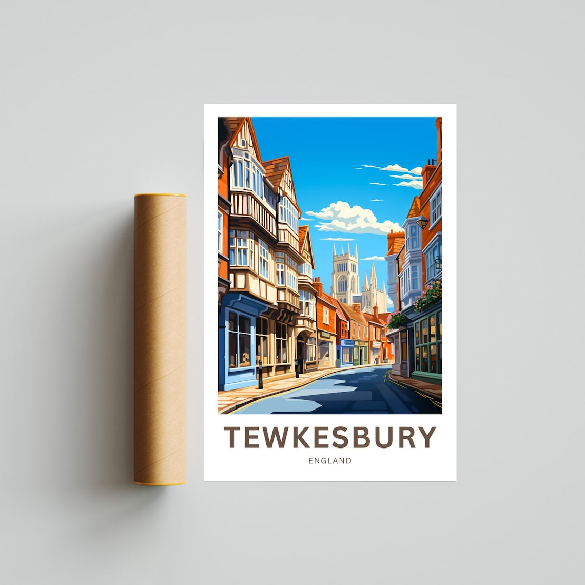 Tewkesbury England Tudor High Street Scene Vintage Travel Poster - Image 4