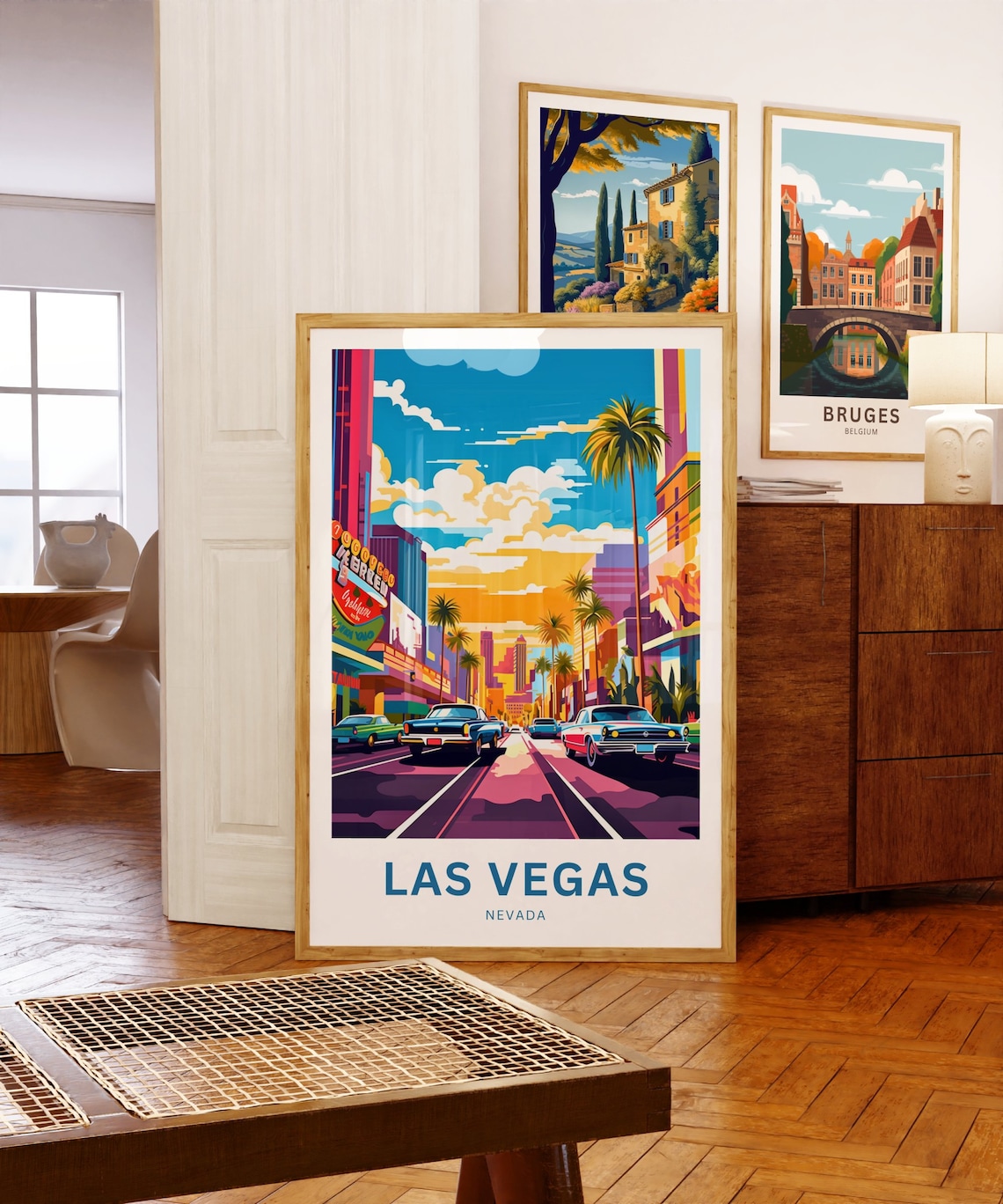 Las Vegas Nevada Downtown Street Vintage Cars Sunset Travel Poster - Image 5