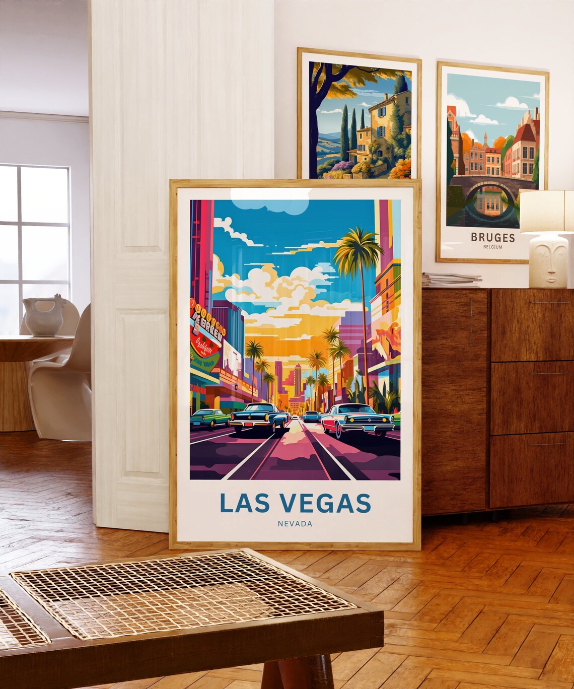 Personalized Las Vegas Downtown Street Classic Cars Travel Poster - Image 5