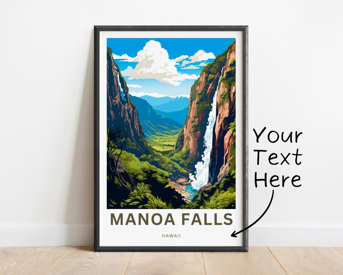 Manoa Falls Hawaii Travel Poster Twin Falls Green Valley Art