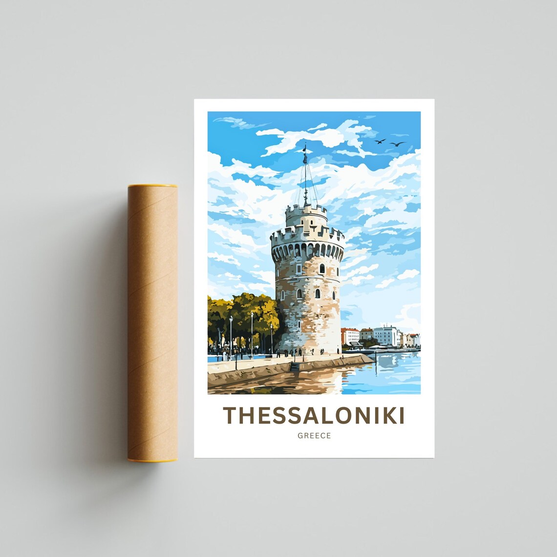 Thessaloniki Greece White Tower Waterfront Vintage Travel Poster - Image 2