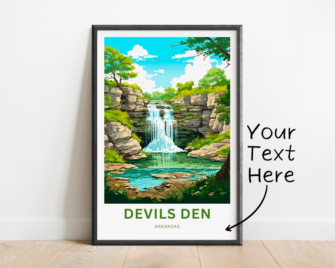 Devils Den Arkansas Tall Waterfall Personalized Travel Poster