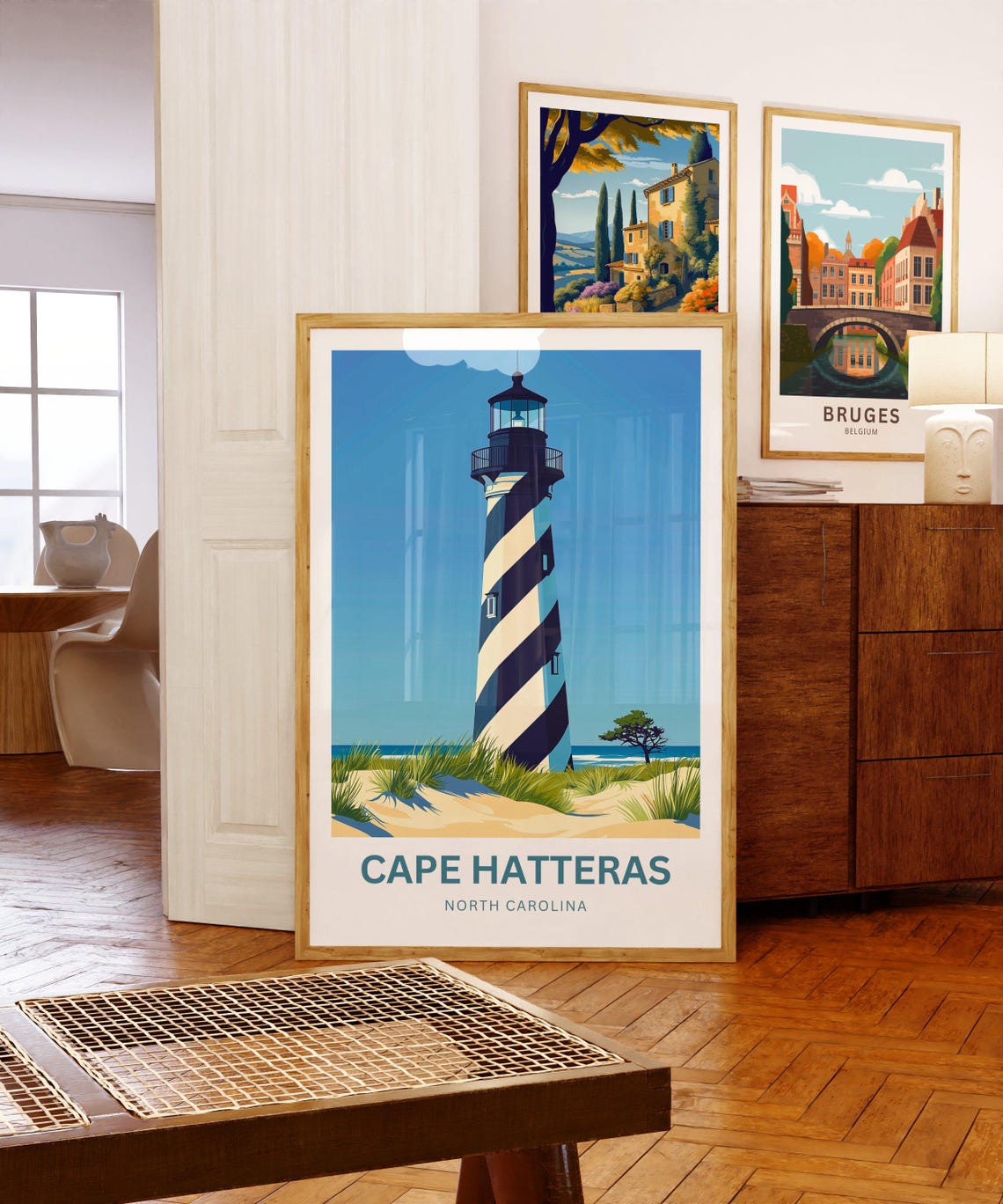 Cape Hatteras North Carolina Striped Lighthouse Blue Sky Travel Poster - Image 5