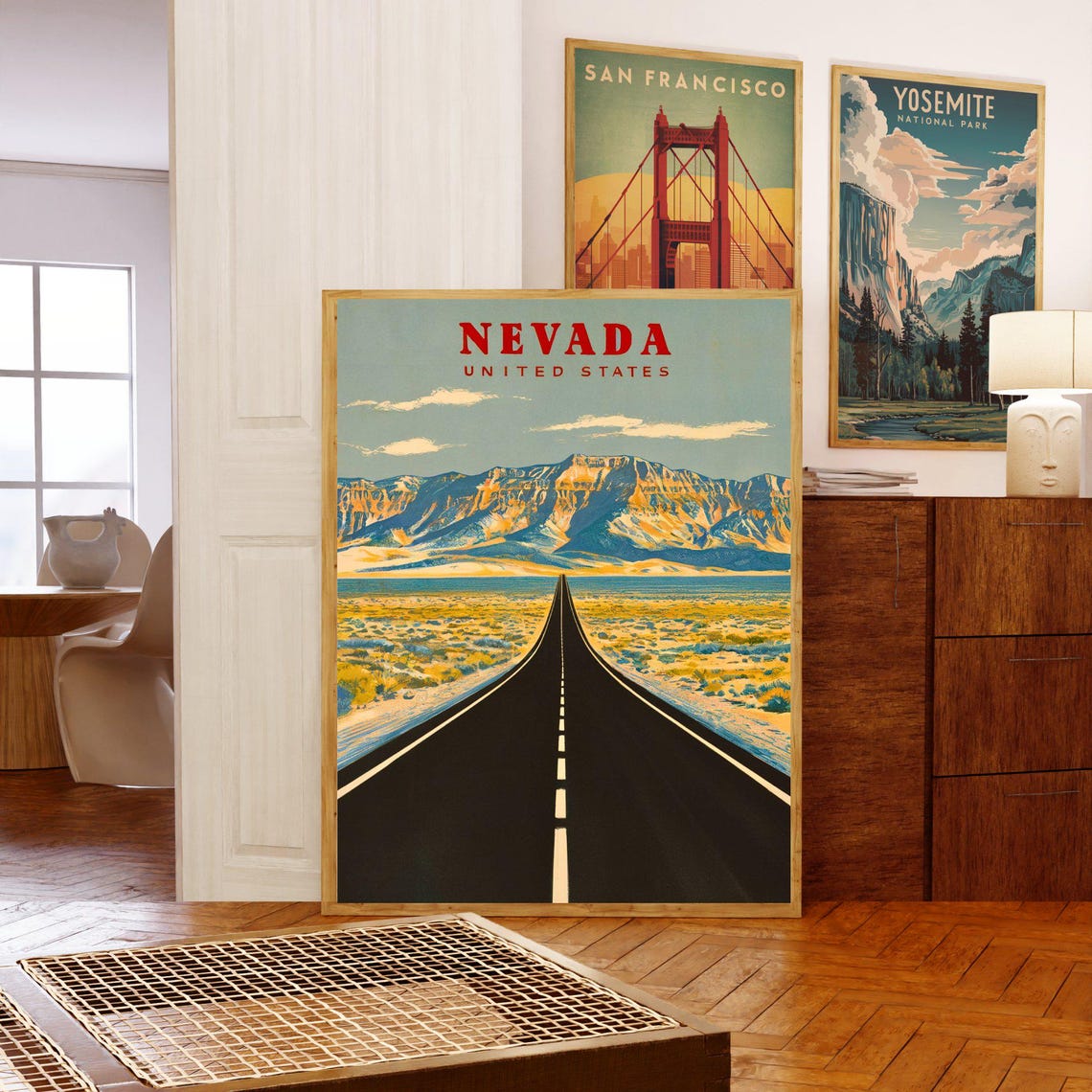 Nevada Open Desert Highway Mountain Road Retro Travel Poster - Image 5