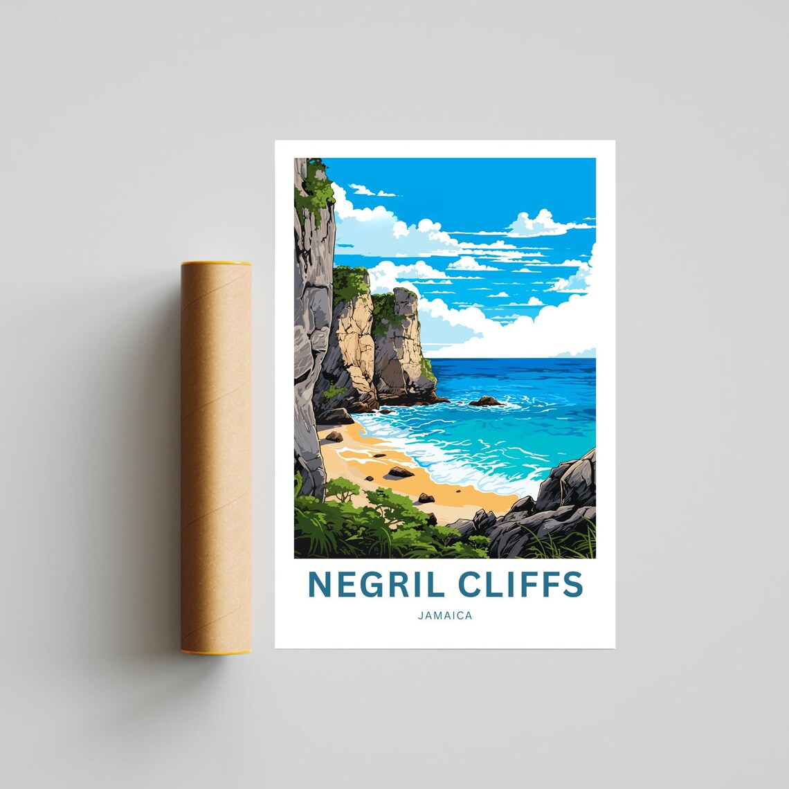 Negril Cliffs Travel Poster, Jamaica Wall Art - Image 4
