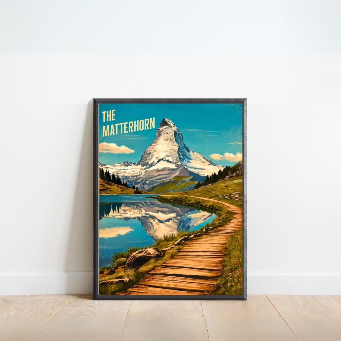 The Matterhorn Boardwalk Path Lakeside Reflection Alpine Poster