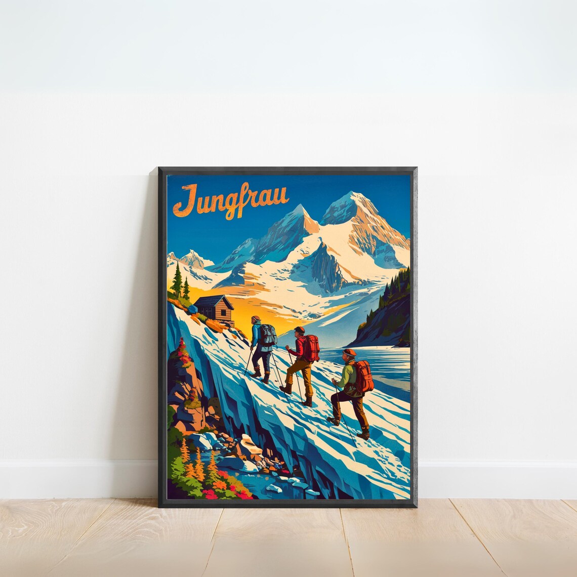 Jungfrau Vintage Alpine Glacier Hiking Adventure Retro Travel Poster