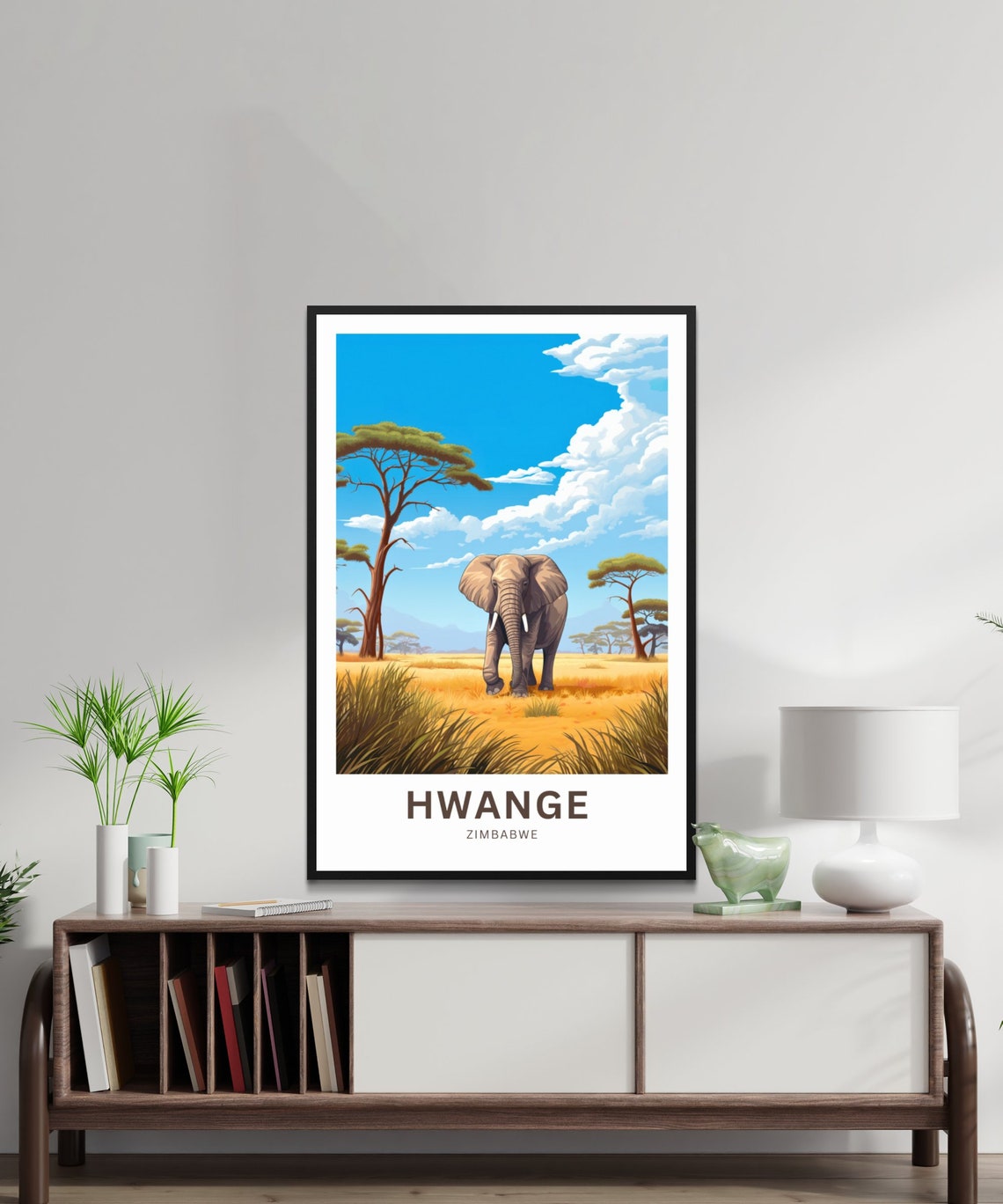 Hwange Zimbabwe Personalized Elephant Savanna Safari Travel Poster - Image 3