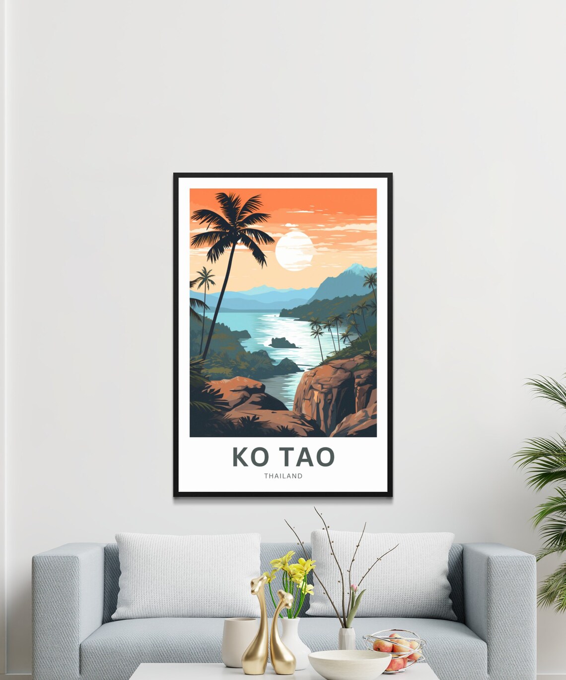 Ko Tao Thailand Tropical Sunset Bay Palm Silhouette Travel Poster - Image 3