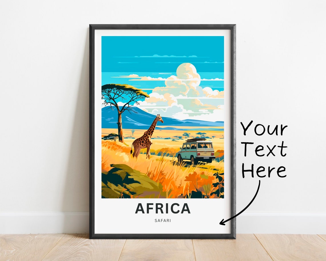 Personalized Africa Safari Poster with Custom Text and Giraffe Art