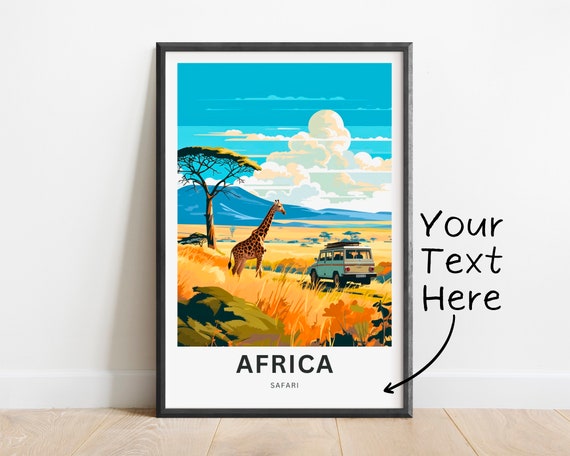 Personalized Africa Travel Print Africa Safari Poster African Wall Art Framed Present Gift Africa Present Customize Your Text