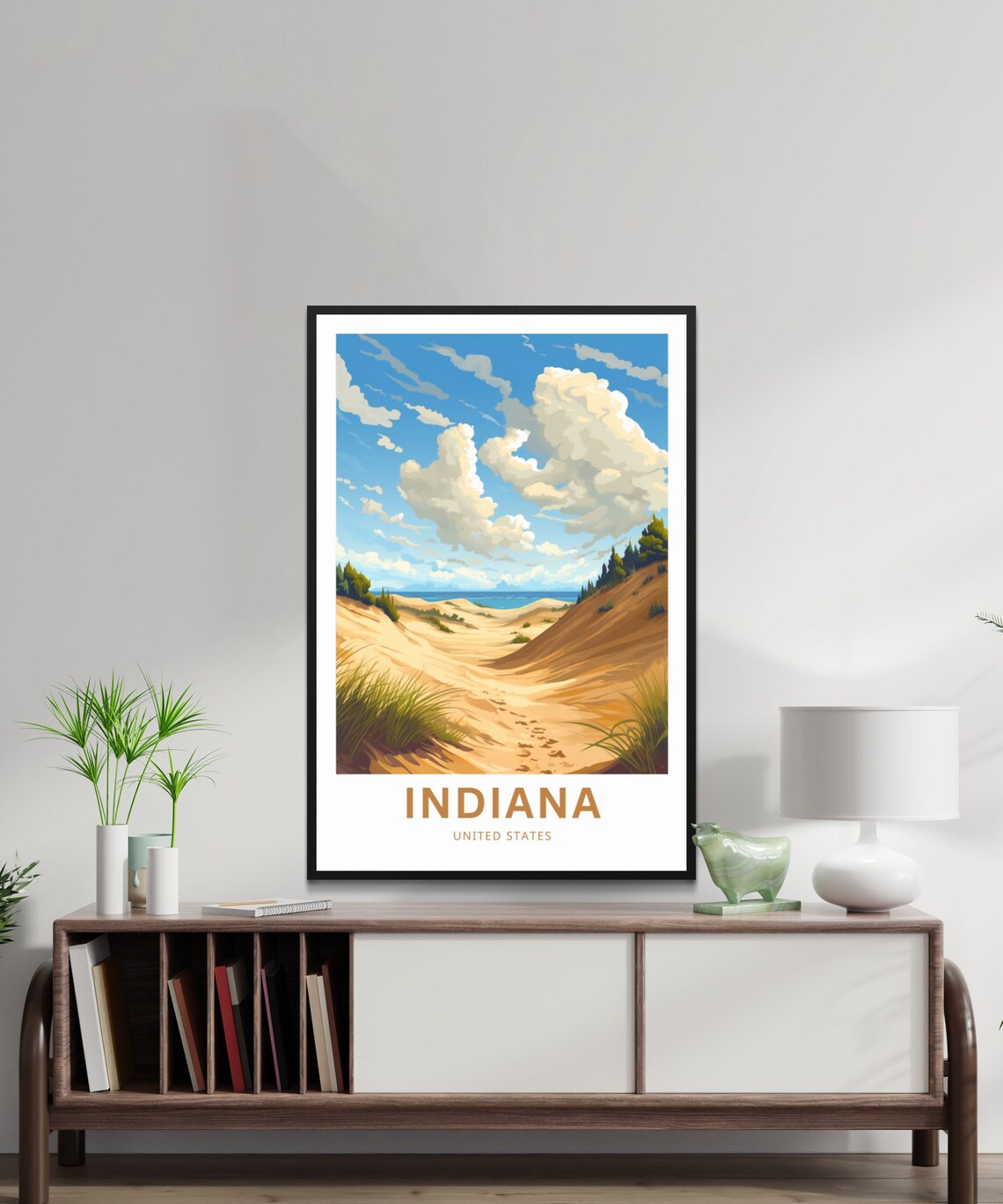 Indiana Sand Dunes Lake Michigan Shores Custom Text Travel Poster - Image 2