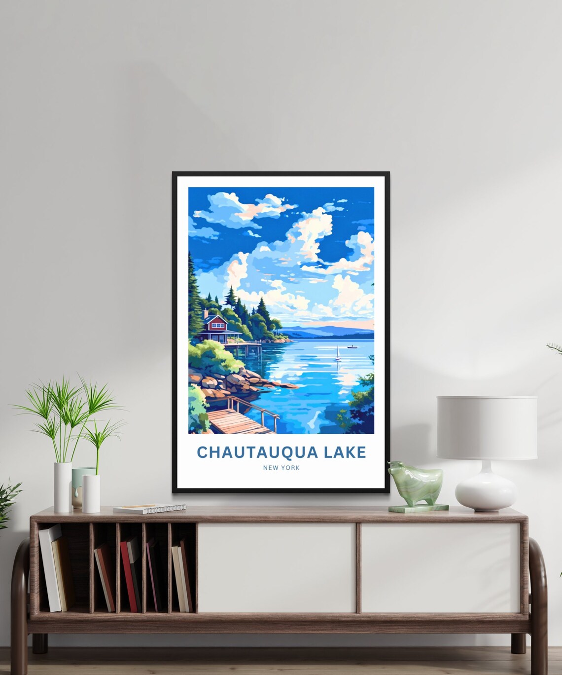 Chautauqua Lake New York Lakeside Cabin Sailboats Travel Poster - Image 3