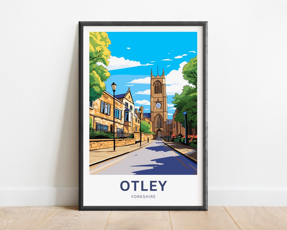 Otley Yorkshire Historic Town Church Street Scene Travel Poster