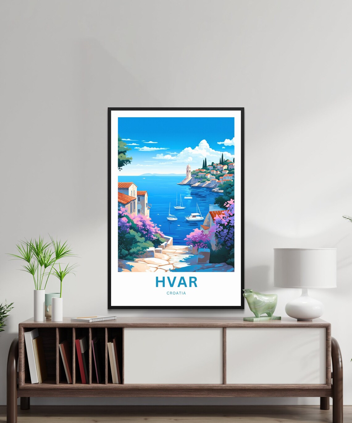Hvar Croatia Harbor Boats Bougainvillea Coastal Travel Poster - Image 2