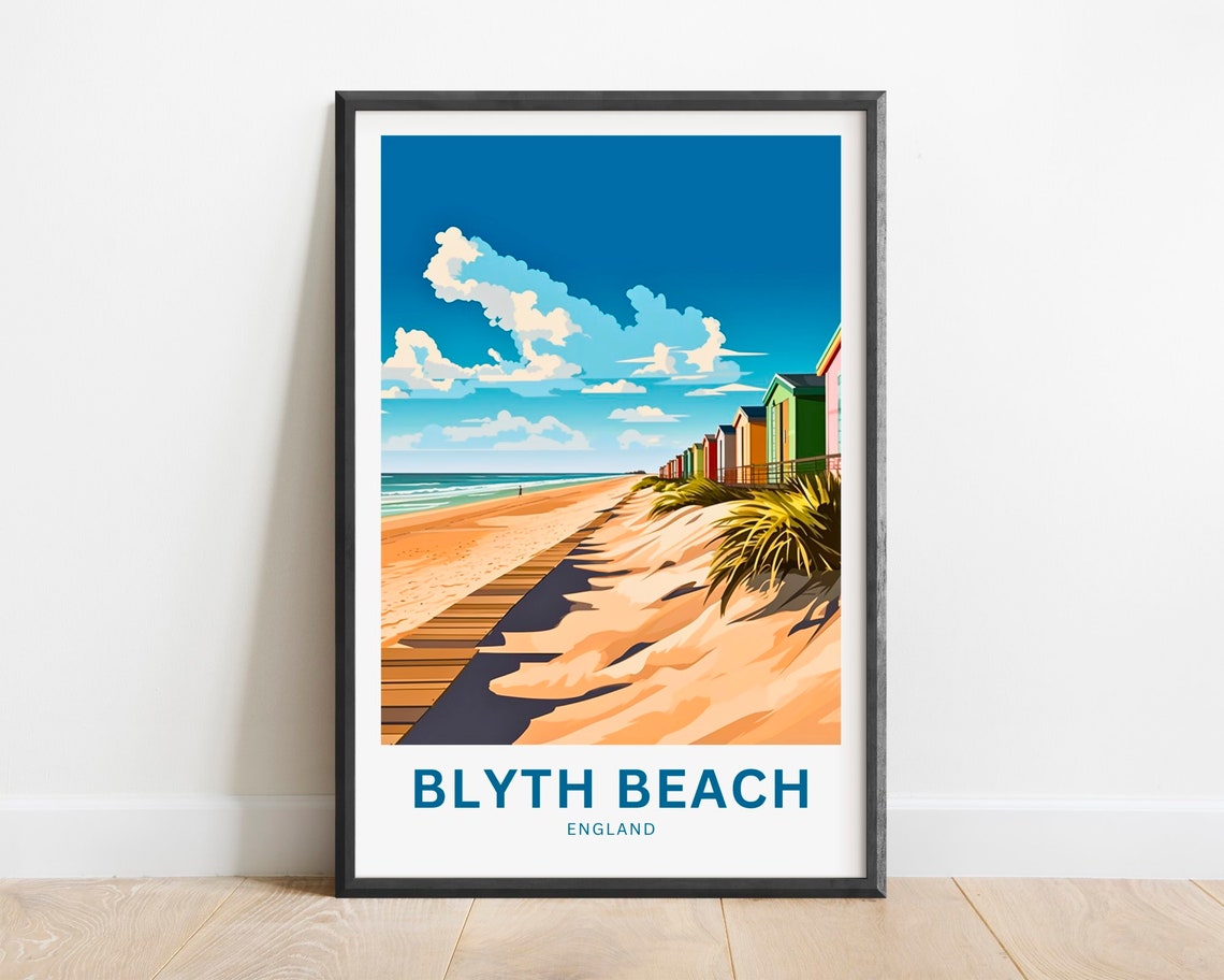 Blyth Beach England Boardwalk Dunes Beach Huts Coastal Scene Poster
