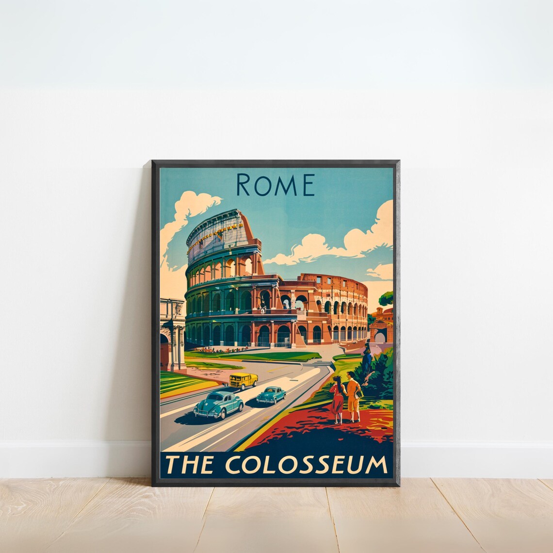 Rome Italy The Colosseum Street Scene Classic Retro Travel Poster