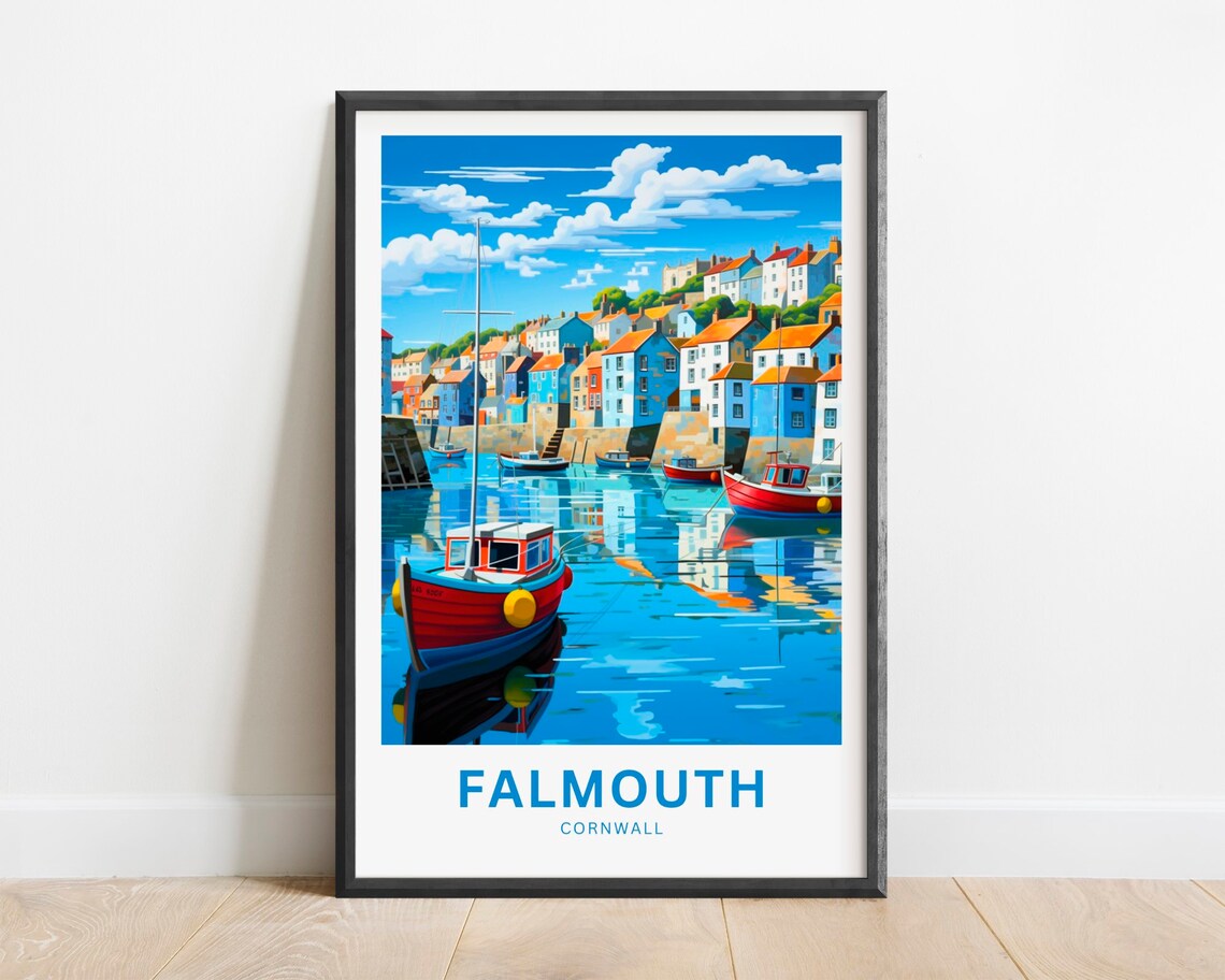 Falmouth Harbor Red Fishing Boats Cornwall Waterfront Art Poster