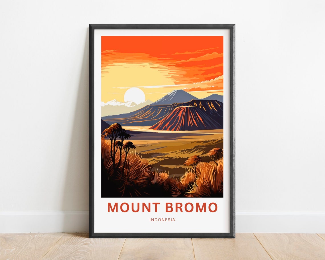 Mount Bromo Indonesia Sunset Caldera Savanna Grass Art Poster
