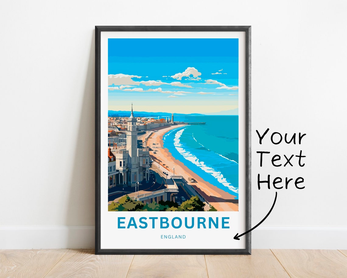 Personalized Eastbourne England Seaside Pier Beach Travel Poster