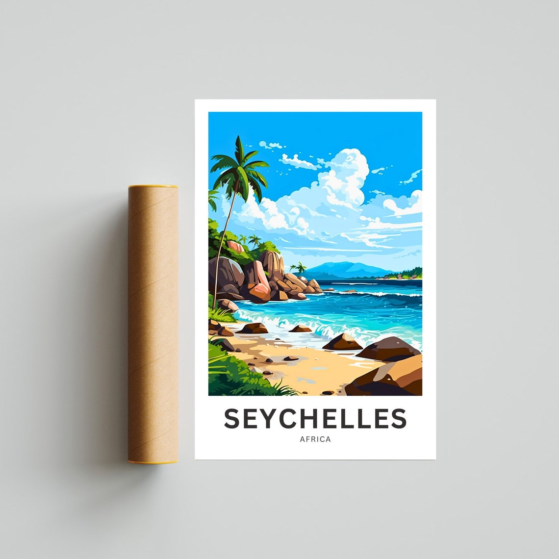 Seychelles Africa Tropical Palm Beach Island Custom Travel Poster - Image 4
