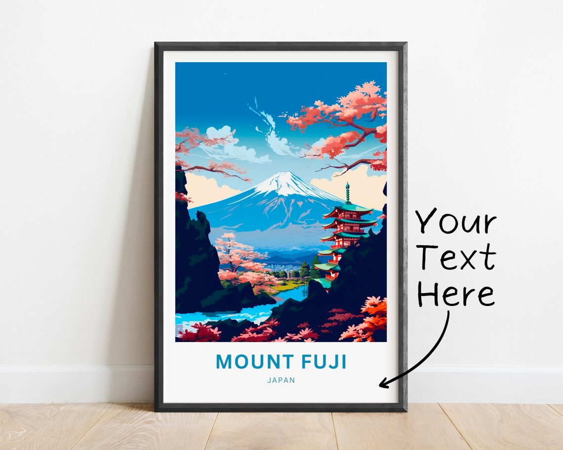 Mount Fuji Japan Cherry Blossom Pagoda Personalized Travel Poster