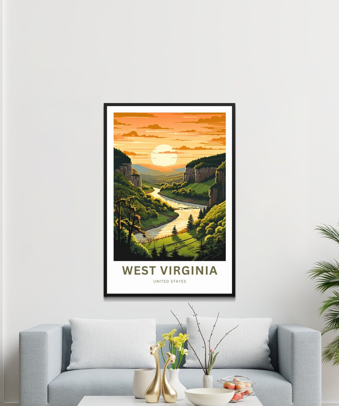 West Virginia Golden River Valley Sunset Landscape Travel Poster - Image 3