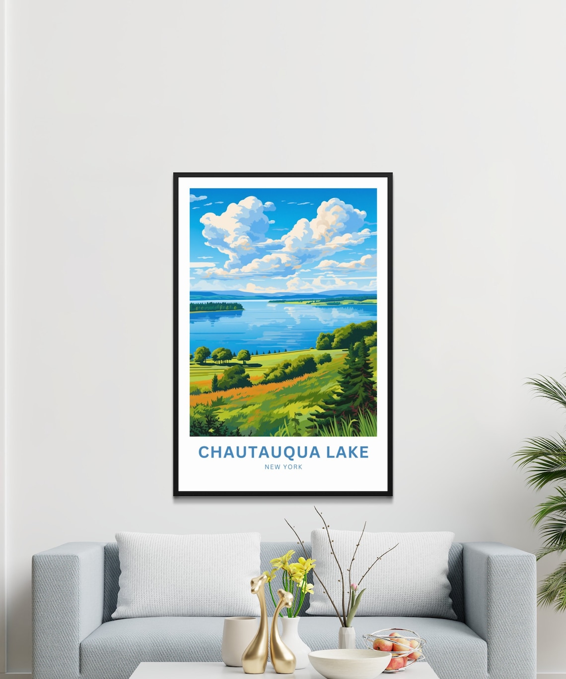 Chautauqua Lake New York Rolling Green Hills Lakeside Scene Poster - Image 3