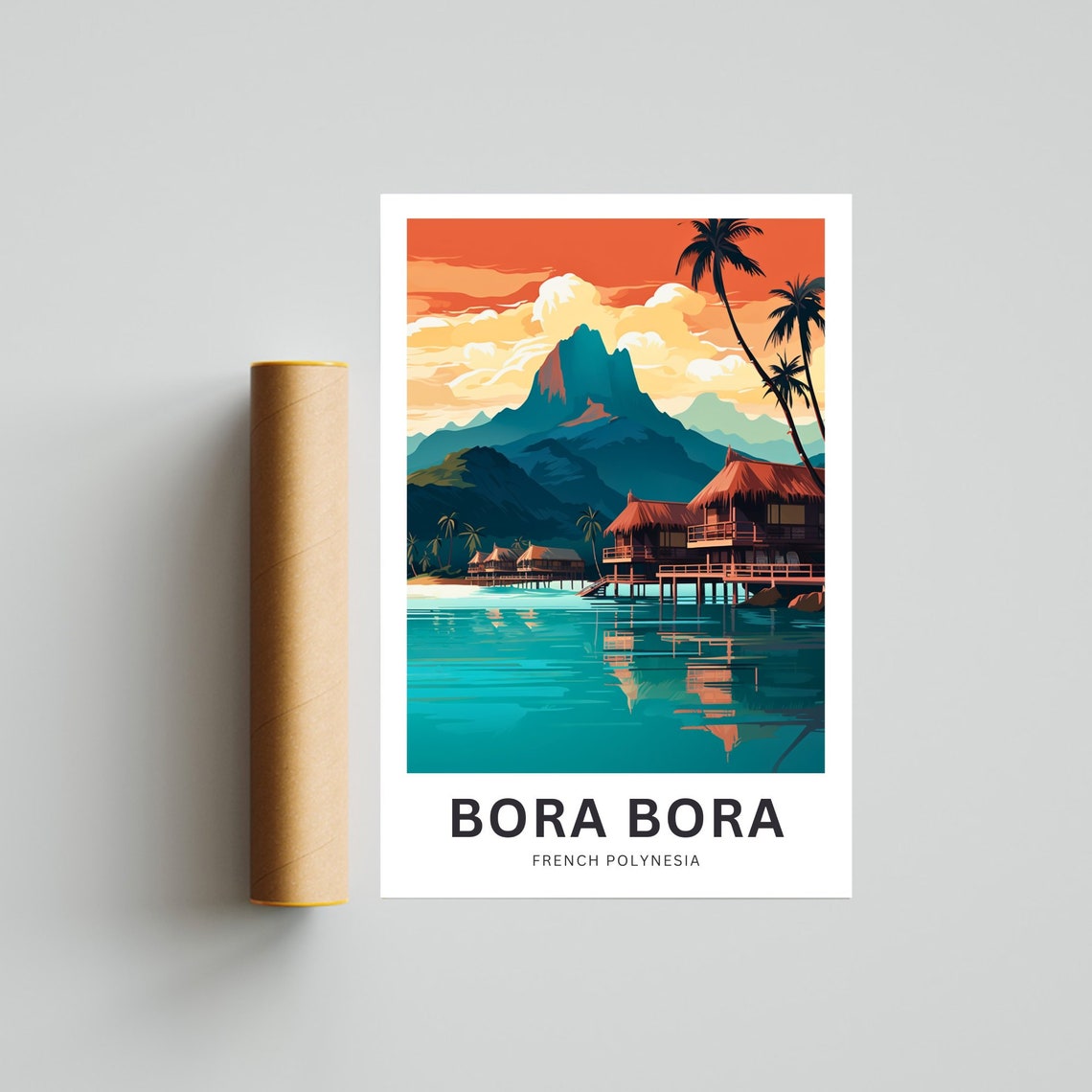 Personalized Bora Bora Custom Text Overwater Bungalow Sunset Poster - Image 4