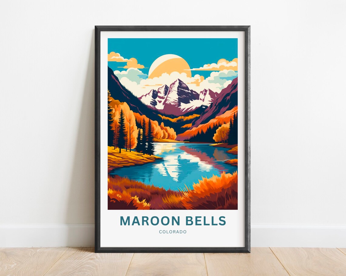 Maroon Bells Colorado Sunset Lake Autumn Aspens Travel Poster