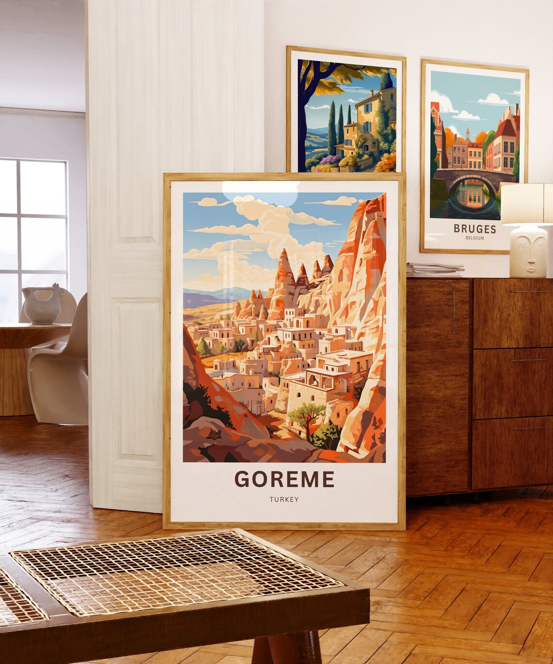Goreme Turkey Travel Poster Cappadocia Cave Houses Valley Town View - Image 5
