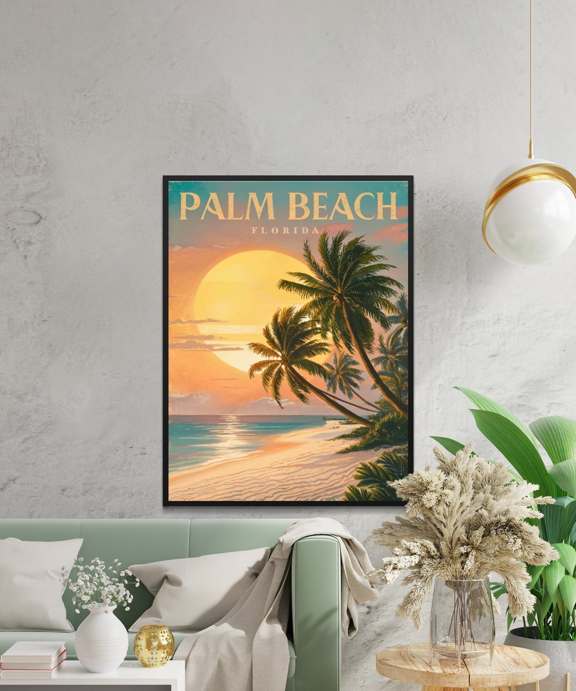 Palm Beach Florida Giant Sun Sunset Palms Sand Vintage Travel Poster - Image 4