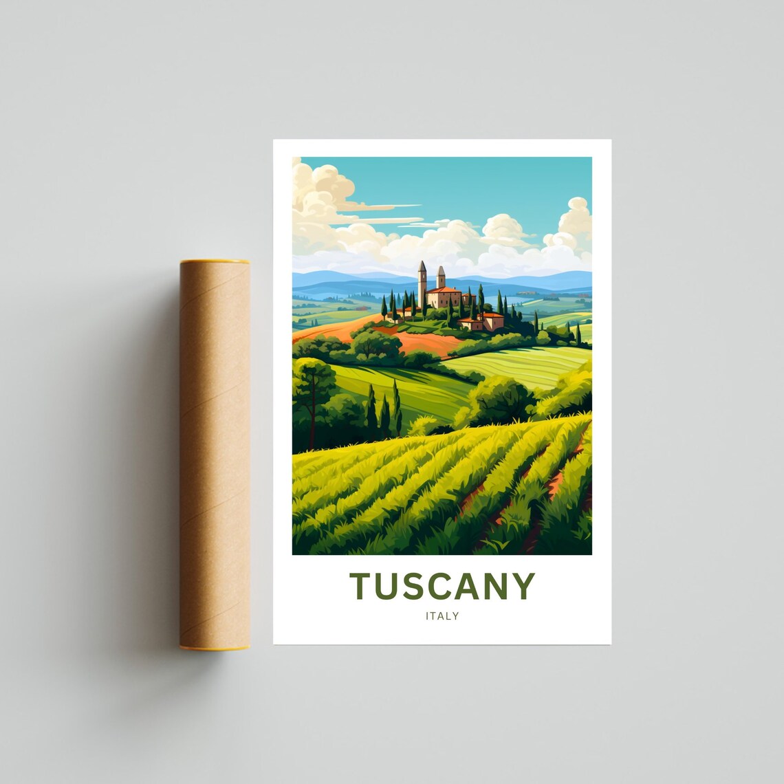 Personalized Tuscany Italy Vineyard Hills Village Travel Poster - Image 4