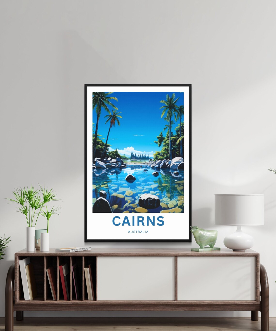 Cairns Australia Tropical Creek Palm Lagoon Blue Water Travel Poster - Image 2