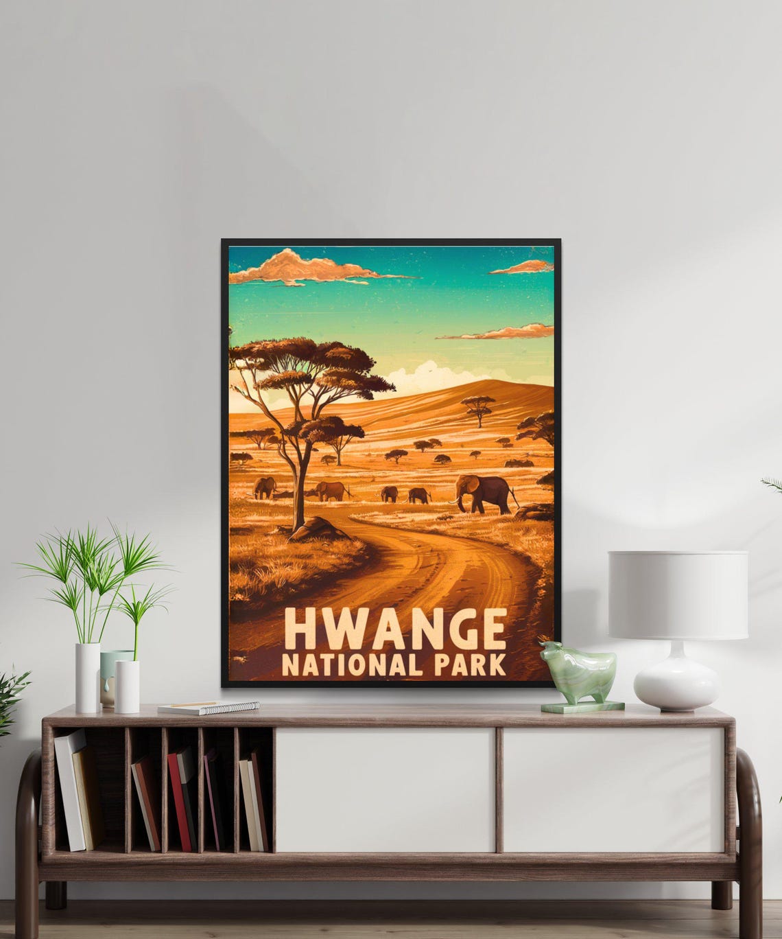Hwange National Park Elephant Herd Savanna Safari Vintage Poster - Image 3