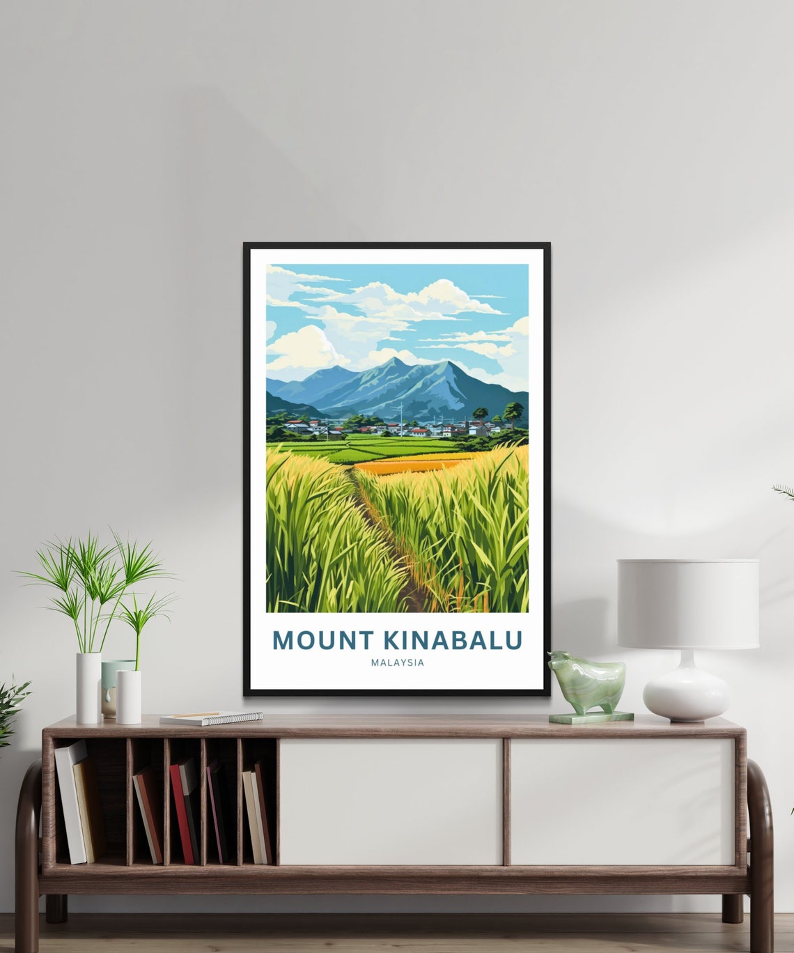 Mount Kinabalu Malaysia Blue Peaks Rice Fields Travel Poster - Image 2