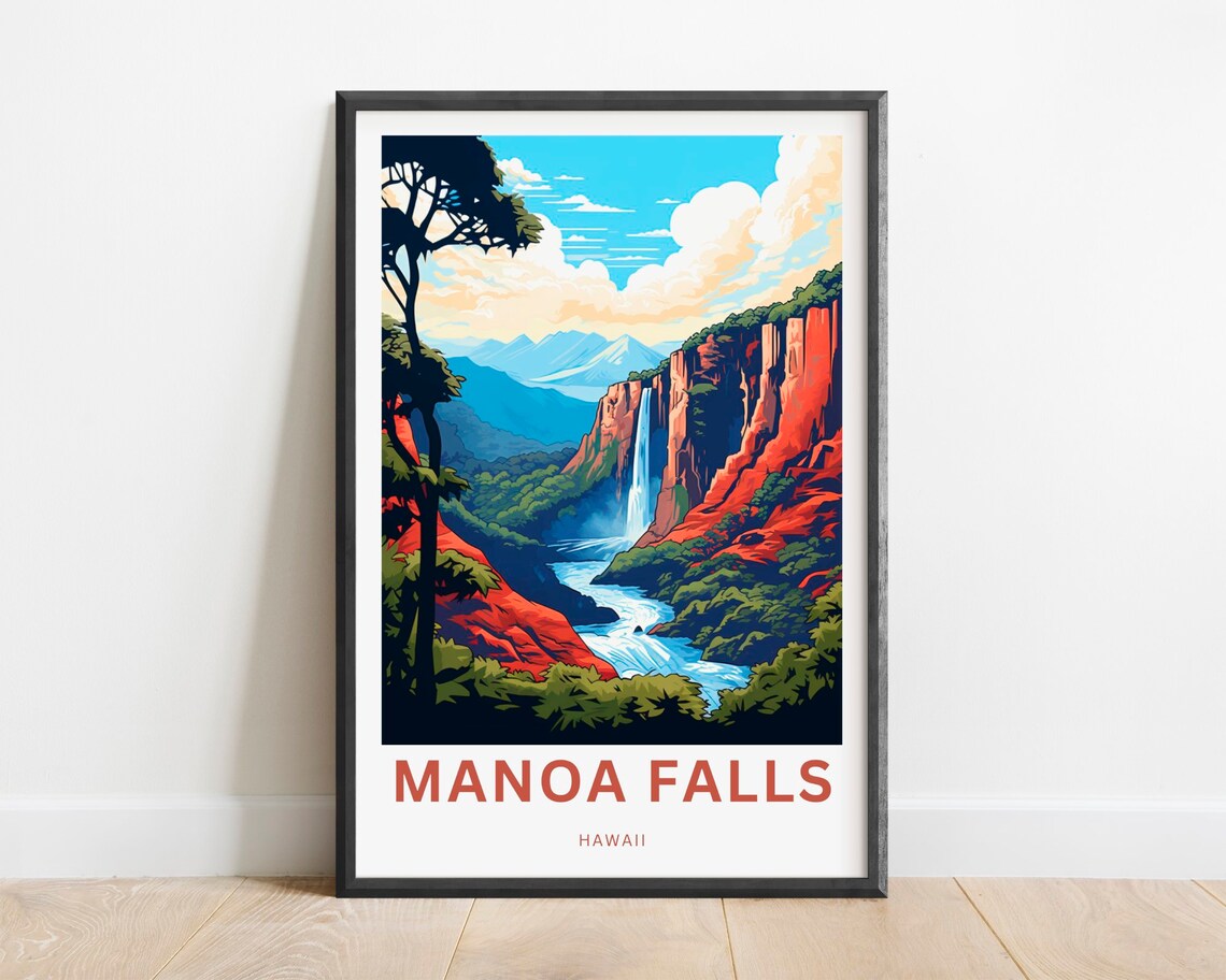 Manoa Falls Hawaii Waterfall Canyon Tropical Jungle Travel Poster