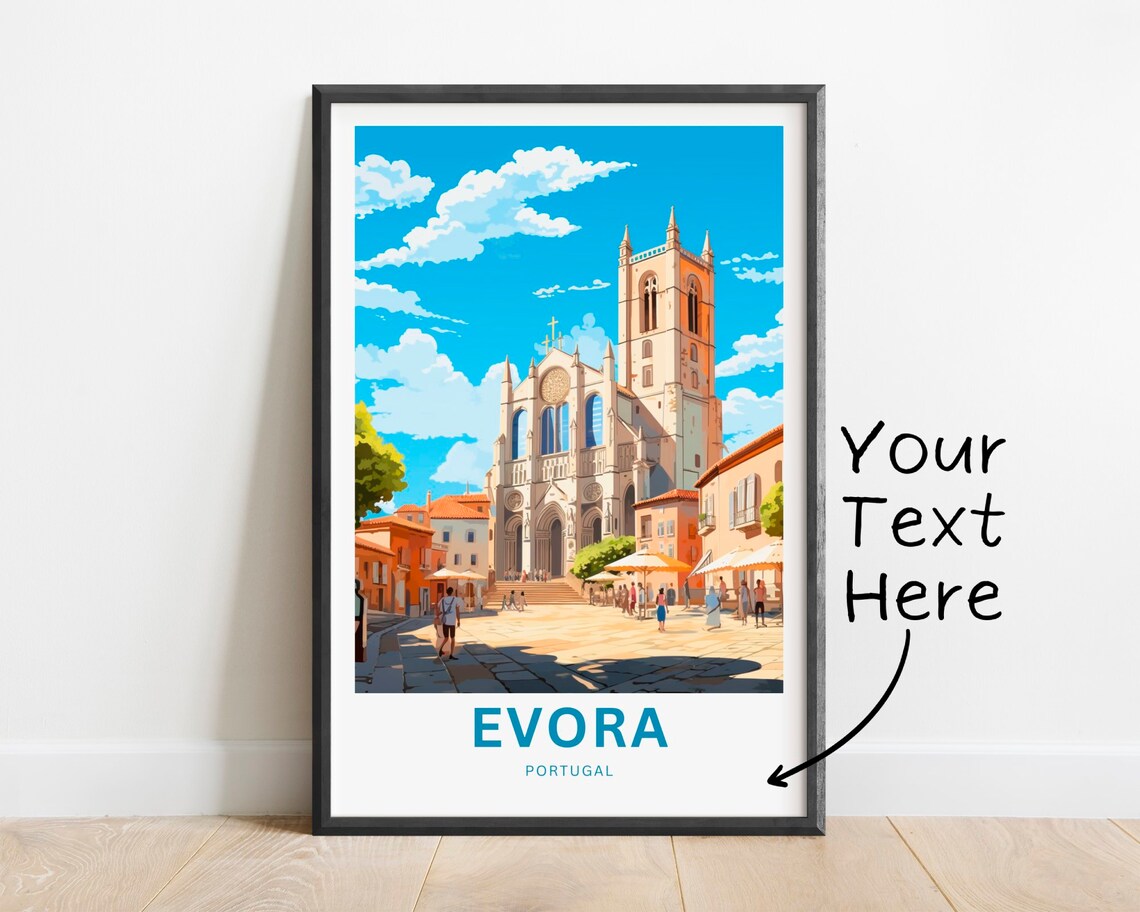 Evora Portugal Cathedral Plaza Sunny Personalized Travel Poster